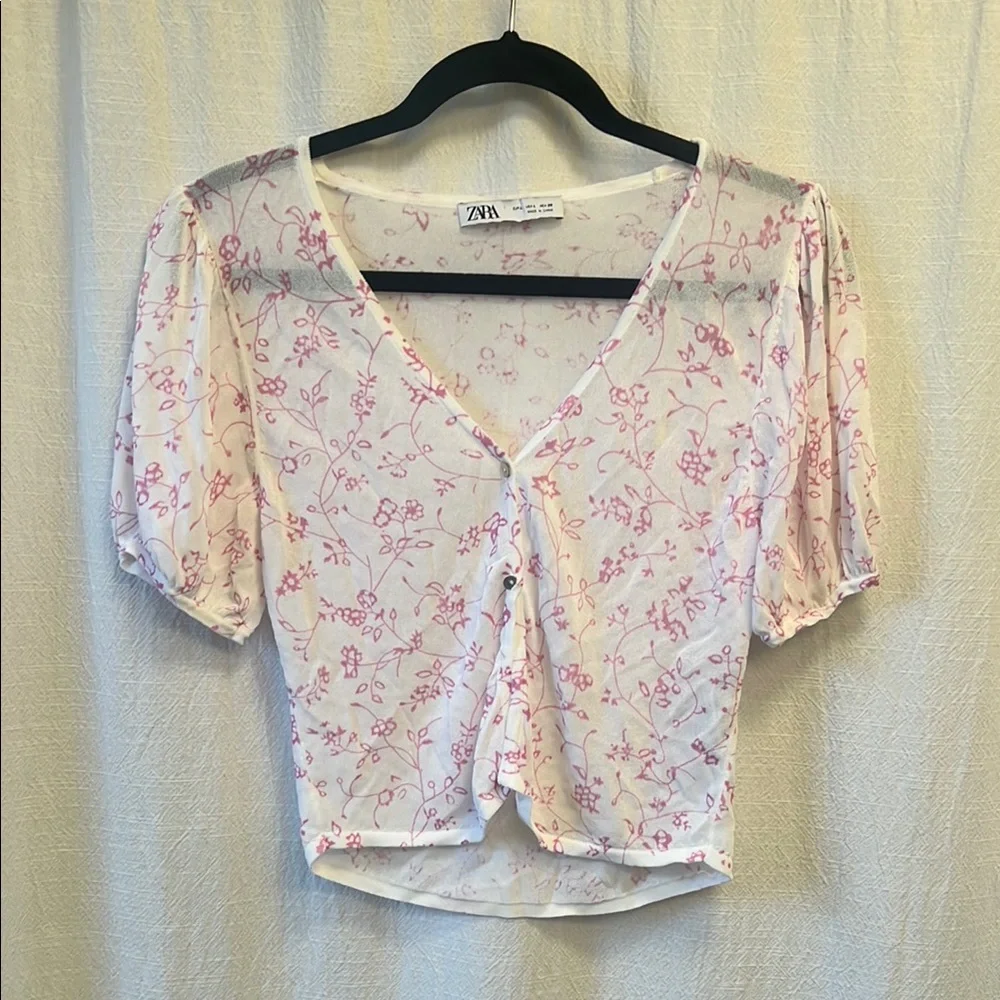 Zara Cream Puff Sleeve Crop Blouse